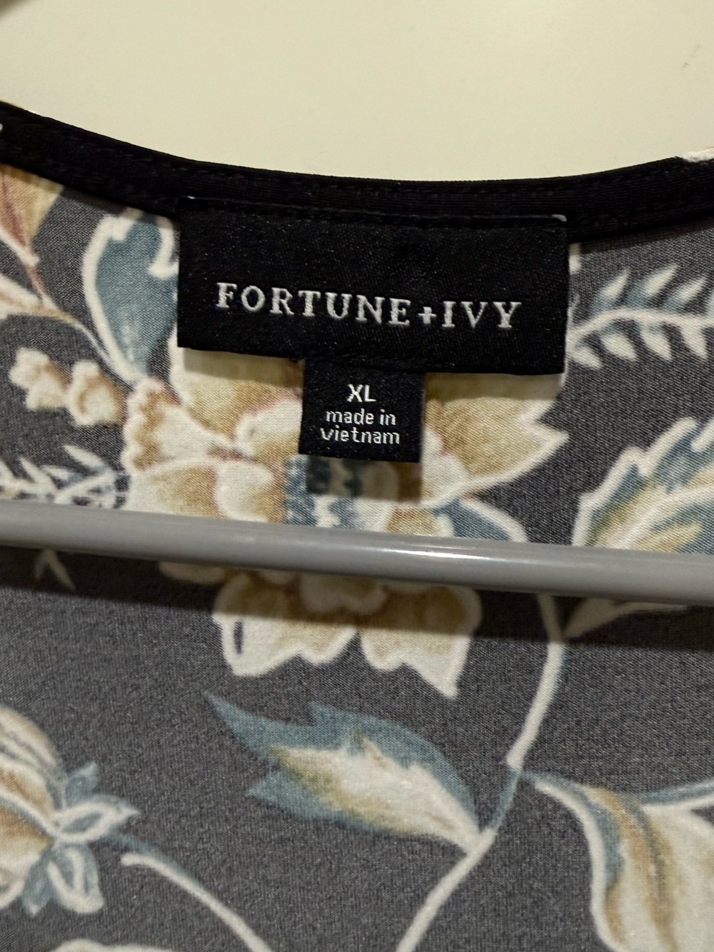 FORTUNE + IVY-Faux Wrap Maxi Dress - Black with Cream & Blue Floral - Picture 7 of 7
